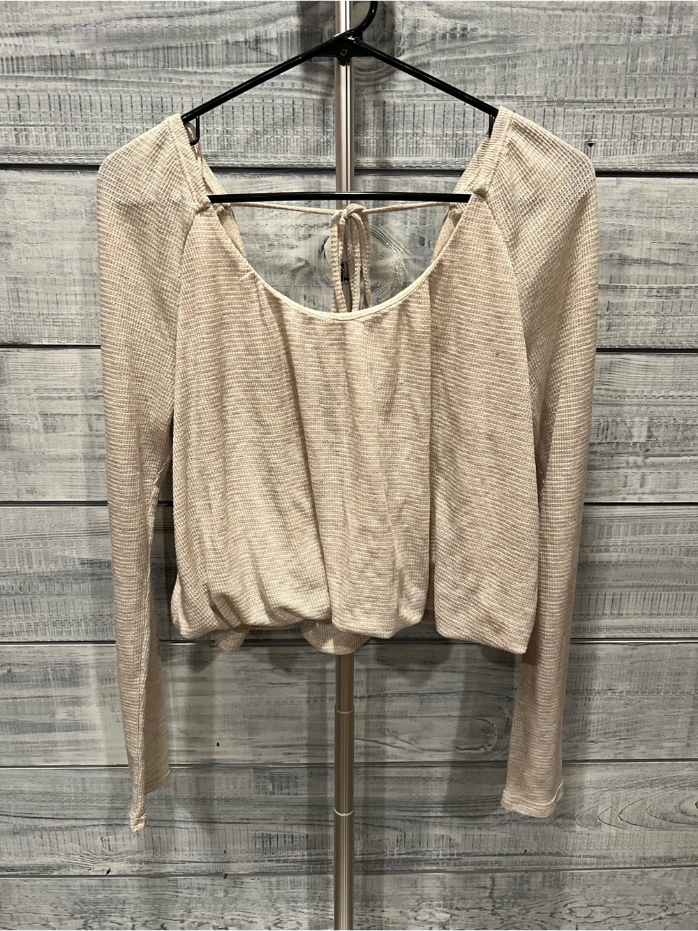We The Free Tie-Back Waffle Knit Long Sleeve Top - Cream